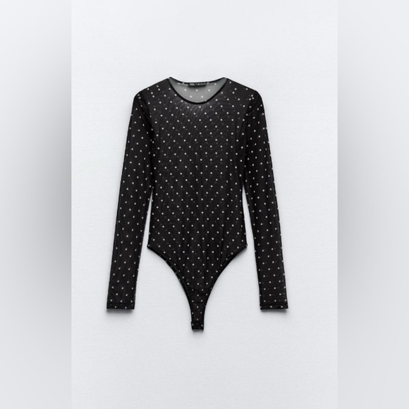 NWT Zara Printed Tulle Bodysuit w/ Polka Dots sze L - Picture 3 of 15